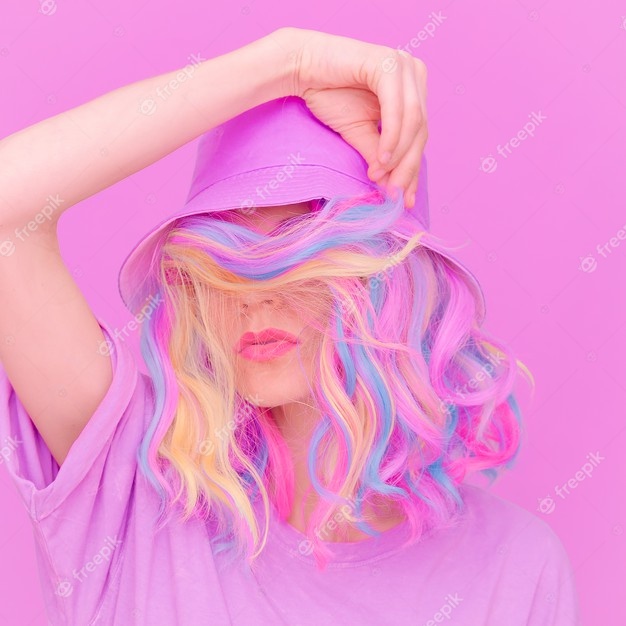 Premium Photo | Urban summer look. vanilla purple girl. kawaii vibes. candy  colors design. bucket hat trends